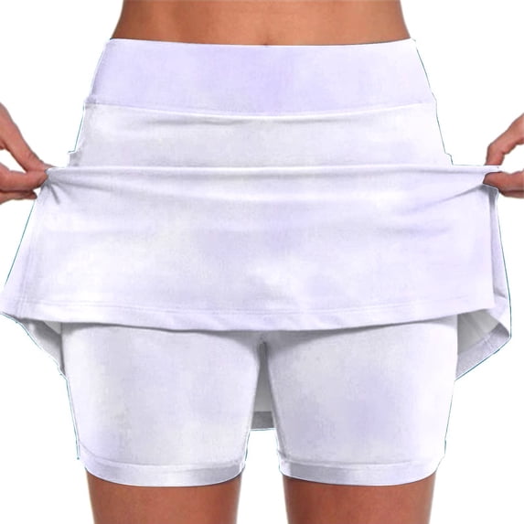 iHPH7 Women's Tennis Skort with Shorts Underneath High Waisted Watercolor Golf Skirt Quick Dry Active Athletic Skort for Running Workout and Yoga Pink L