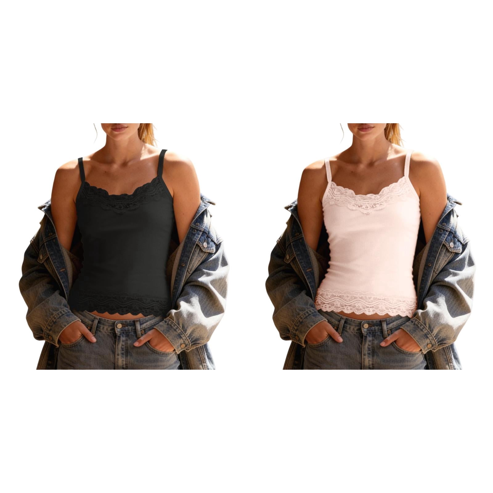 iHPH7 Womens 2 Pack Spaghetti Strap Tank Tops Lace Camisole V Neck