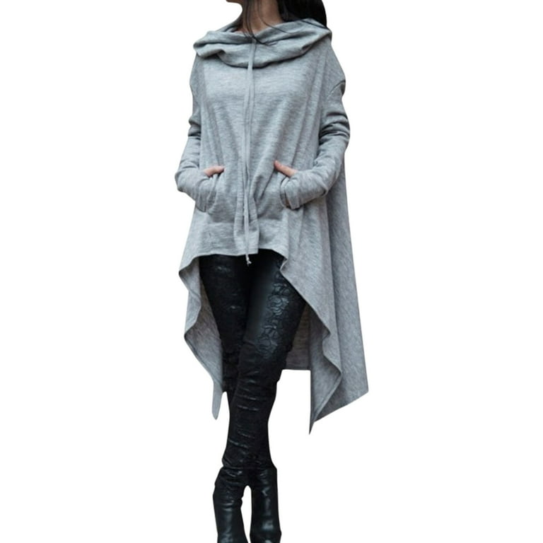 Asymmetric hem long sleeve hoodie shop