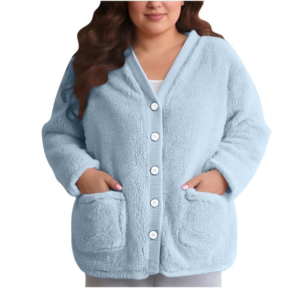 iHPH7 Womens Bed Jacket Womens Fleece Jacket Pajama Tops for Women Sherpa Fleece Jacket Women Womens Loungewear Winter Pajamas for Women Warm Winter Coats for Women Light Blue M