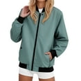 thumbnail image 1 of iHPH7 Womens Bomber Jacket Fall Outfits for Women Zip Up Jackets for Women Womens Jackets Casual Letterman Jacket Women's Fashion Womens Jacket Green 3XL, 1 of 5