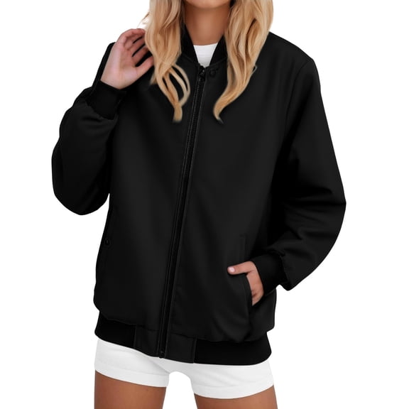 iHPH7 Womens Bomber Jacket Full Zip Jacket Women Zip Up Jackets for Women Womens Jackets Casual Letterman Jacket Workout Jackets for Woman Athletic Jacket Women Black L