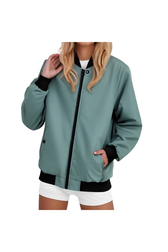 Womens Bomber Jacket Womens Jackets Casual Zip Up Jackets for Women's Outerwear Letterman Jacket Fall Outfits for Women Full Zip Jacket Women Green 4XL