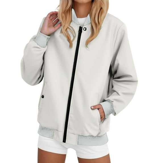 iHPH7 Womens Bomber Jacket Womens Jackets Casual Zip Up Jackets for Women Fall Clothes Letterman Jacket Full Zip Jacket Women's Fashion Khaki 4XL