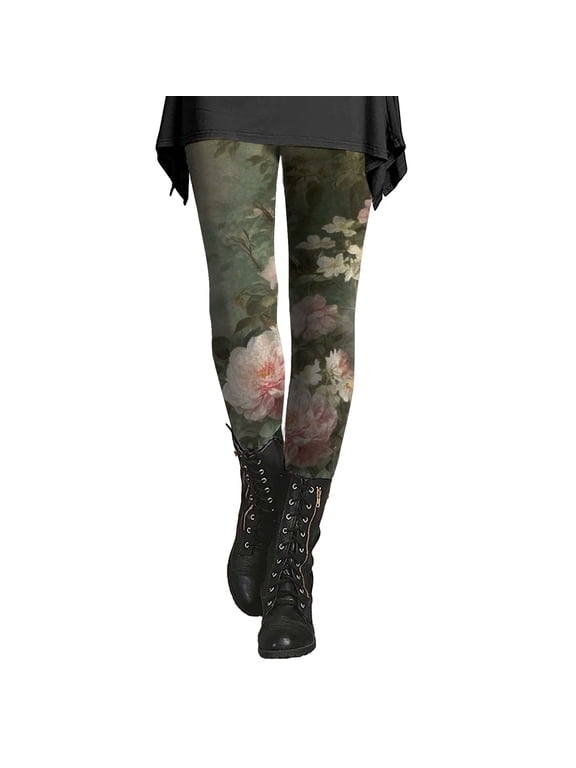 Womens Botanical Floral Print Leggings High Waisted Soft Stretchy Yoga Pants Casual Workout Gym Tights Everyday Wear Pink L