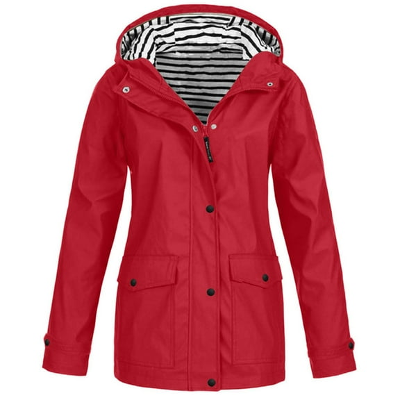 iHPH7 Womens Fall Clothing Long Rain Jacket Women Fall Coats Outdoor Jacket Women's Outerwear Windbreaker Jacket Women Trench Coat Women Red M