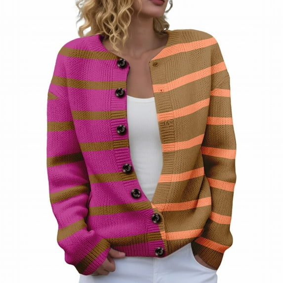 iHPH7 Womens Fall Clothing Striped Cardigans for Women Loose Cardigan for Women Womens Fall Jackets Fall Fashion Travel Sweater Going Out Tops for Women Gold L