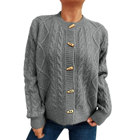 iHPH7 Womens Fall Jackets Fisherman Sweater Women Long Sleeve Sweaters for Women Casual Outerwear Fall Fashion Women Fall Clothes Button Up Sweaters for Women Dark Gray M