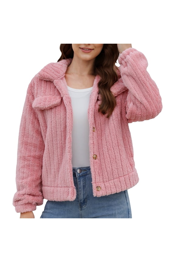 Womens Fleece Jacket Casual Outerwear Teddy Coat for Women Sherpa Jacket Women Warm Winter Coats for Women Going Out Jackets for Women Fluffy Jacket Pink S