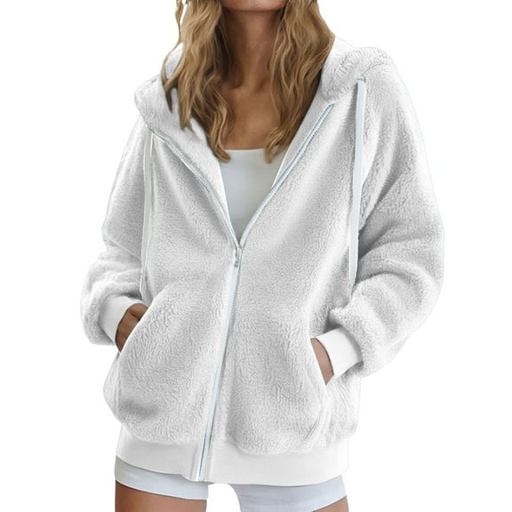 iHPH7 Womens Fleece Jacket Fluffy Jacket Womens Jackets Casual Sherpa Jacket Women Fleece Hoodie Fuzzy Jackets for Women Warm Winter Coats for Women White XL