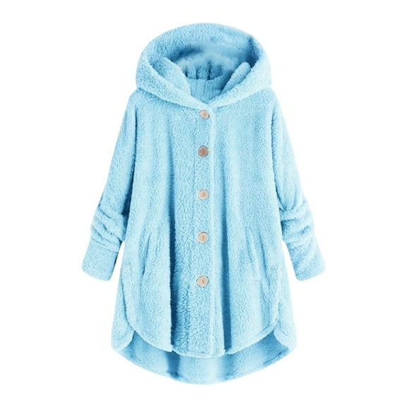 iHPH7 Womens Fleece Jacket Long Coat Women Long Jackets for Women Teddy Jacket Women Long Fleece Hoodies for Women Overcoat for Women Warm Jackets for Women Light Blue XXL