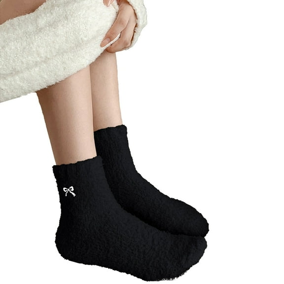 iHPH7 Womens Fuzzy Socks Soft Socks Crew Socks for Women Fluffy Socks Fuzzy Grippy Socks Woman Thick Crew Socks Women Warm Fuzzy Socks Black One Size