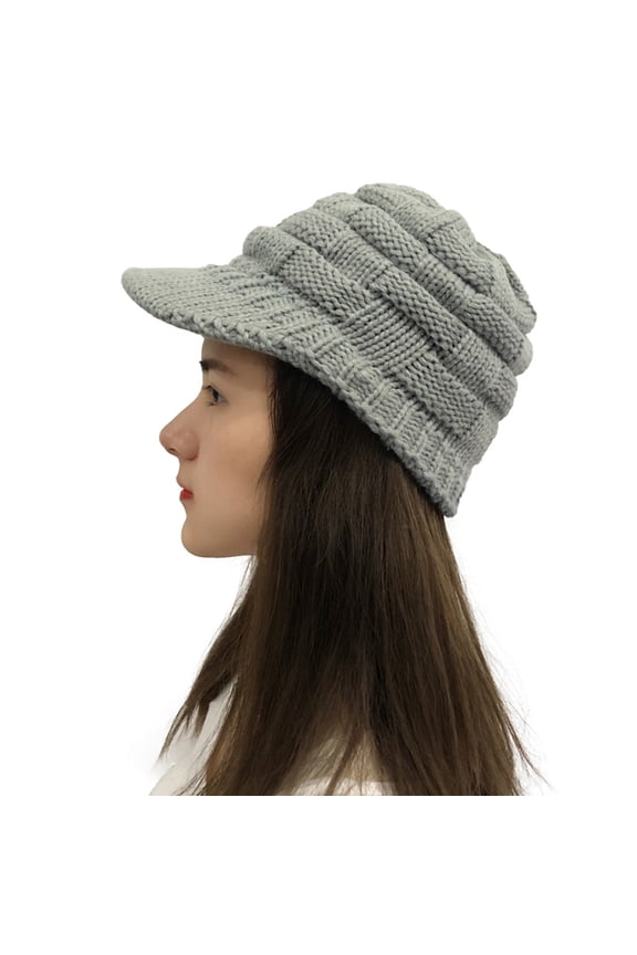 Womens Hats with Brim Beanie Hats for Women Wool Hat Knitted Beanie Y2k Beanie Winter Hats for Women Cold Weather Womens Winter Hat Gray One Size