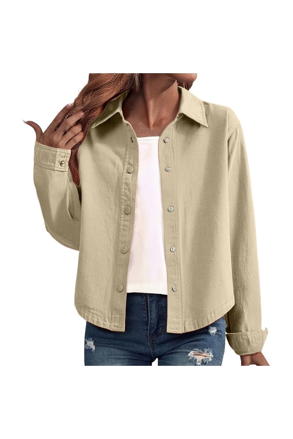 Womens Jean Jacket Boyfriend Denim Jacket Jean Outfits for Women Denim Outfit for Women Womens Jackets Casual Jeans Jacket for Women Denim Tops for Women Beige L