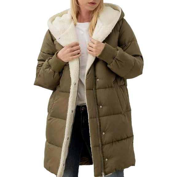 iHPH7 Womens Puffer Jacket Warm Winter Coats for Women Fleece Coat Long Puffer Coat Women Winter Clothing for Women Winter Parka for Women Puffer Coat Women Army Green 3XL