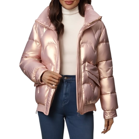 iHPH7 Womens Puffer Jacket Winter Clothing for Women Zip Up Jackets for Women Casual Outerwear Womens Winter Clothes Warm Jackets for Women Warm Coats for Women Pink M