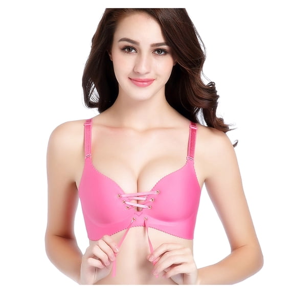 iHPH7 Womens Push Up Drawstring Bras Lace Up Bra No Underwire Comfort Soft Adjustable Straps Wireless Bras Hot Pink 90B