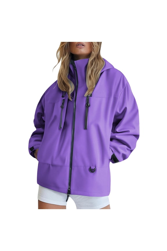Womens Rain Jacket with Hood Women Fall Clothes Travel Rain Coats for Women Packable Hooded Rain Jacket Women Zip Up Jacket Light Jackets for Women Travel Jacket Purple S