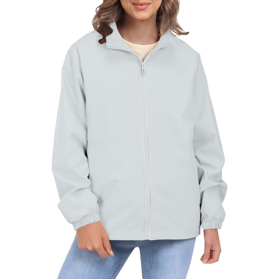 iHPH7 Womens Rain Jacket with Hood Zip Up Jacket Hiking Jacket Women Hooded Rain Coats for Women Outdoor Jacket Light Rain Jacket Women Rain Jacket Women Waterproof Light Gray XL