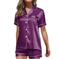 thumbnail image 1 of iHPH7 Womens Satin Pajama Set Button Down Sleepwear Two Piece Loungewear Comfy Shorts Pjs Silky Lounge Outfit Purple XL, 1 of 5