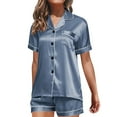 thumbnail image 1 of iHPH7 Womens Satin Pajama Sets Short Sleeve Button Down Sleepwear Two Piece Silk Lounge Set Comfy Pjs for Women Navy 3XL, 1 of 5