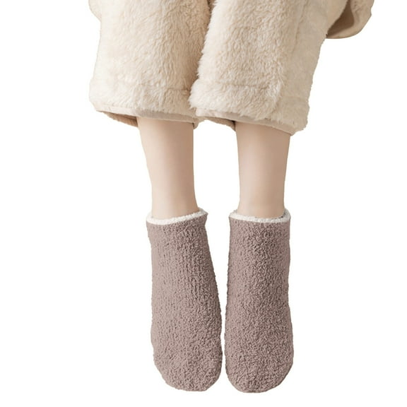 iHPH7 Womens Slipper Socks Winter Socks for Women Ankle Socks Comfortable Socks for Women Winter Accessories for Women Fuzzy Grip Socks for Women Lounge Socks Khaki One Size