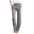 thumbnail image 1 of iHPH7 Womens Straight Leg Pants Casual Elastic Waist Drawstring Lounge Trousers Lightweight Relaxed Fit Summer Beach Vacation Everyday Wear Gray M, 1 of 5
