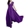 iHPH7 Womens Summer Dress Solid Color V Neck Short Sleeved Chiffon
