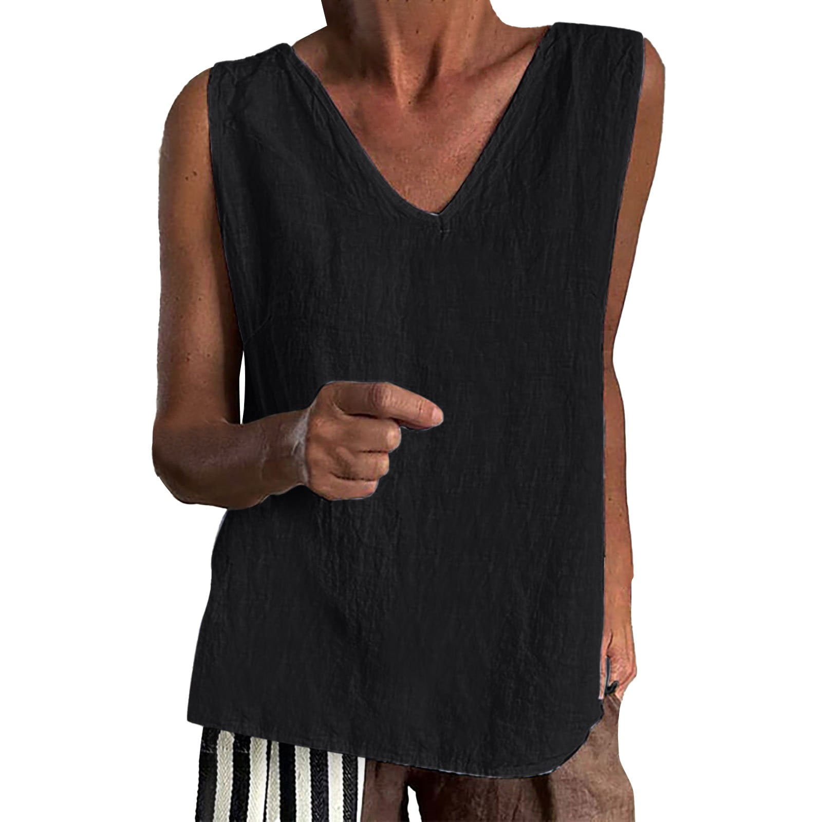 iHPH7 Womens Summer Tops Cotton And Linen Vest V Neck Casual Suspender