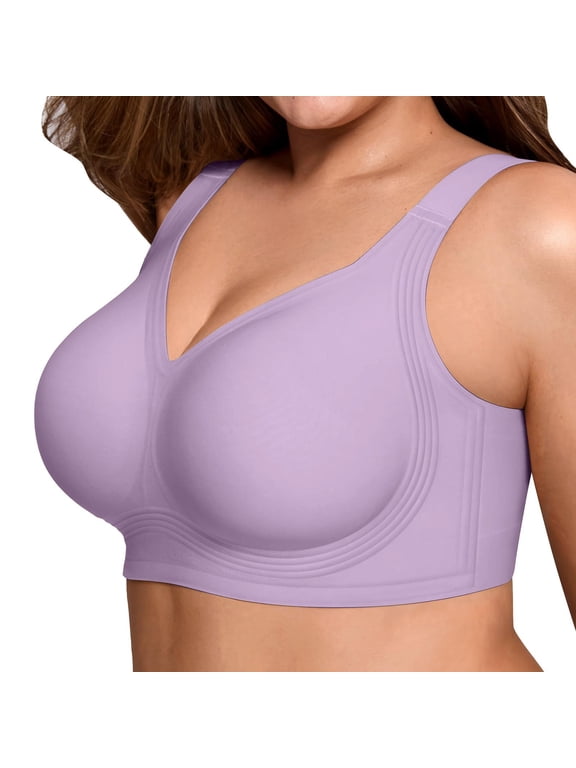Womens Wireless Jelly Bras Plus Size Support Push Up Comfortable Bra No Underwirefor Large Breast Full Coverage Minimizer Bra Seamless Tshirt Bras Purple XXL