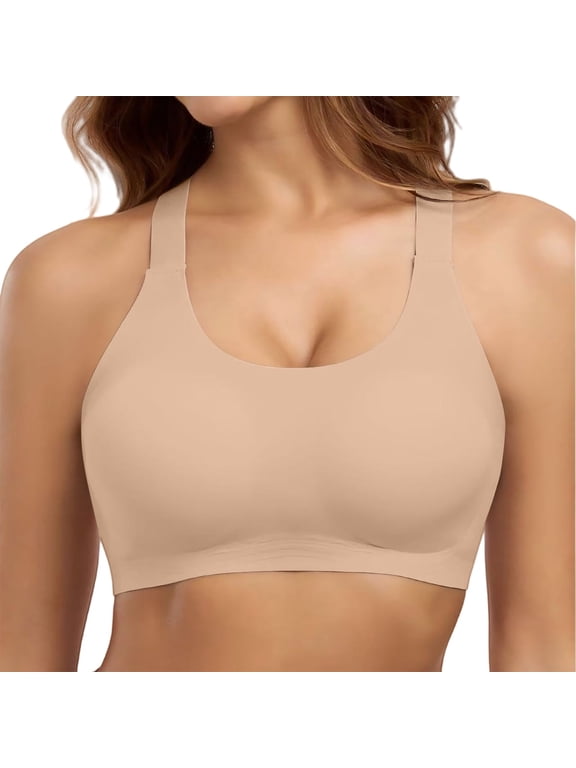 Womens Y Back Padded Sports Bra Strappy U Neck Butter Soft Low Impact Workout Bras Yoga Pilates Walking Beige L