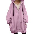 thumbnail image 1 of iHPH7 Womens Zip Up Hoodies Travel Hoodie Oversized Hoodies for Women Plain Hoodies for Women Long Hoodies for Women Zip Up Fall Outfits Travel Outfits for Women Pink 3XL, 1 of 9
