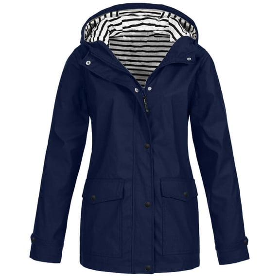 iHPH7 Zip Up Jacket Long Rain Jacket Women's Outerwear Trench Coat Women Windbreaker Jacket Women Lightweight Rain Jacket Women Womens Fall Clothing Navy 5XL