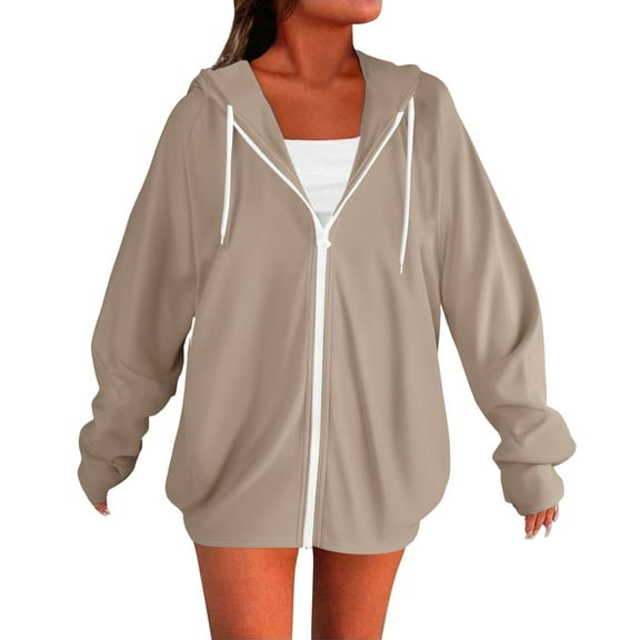 iHPH7 Zip Up Hoodie Travel Hoodie Lightweight Hoodies for Women Womens Jackets Casual Light Jackets for Women Hoodies Y2k Fall Clothes Khaki 3XL