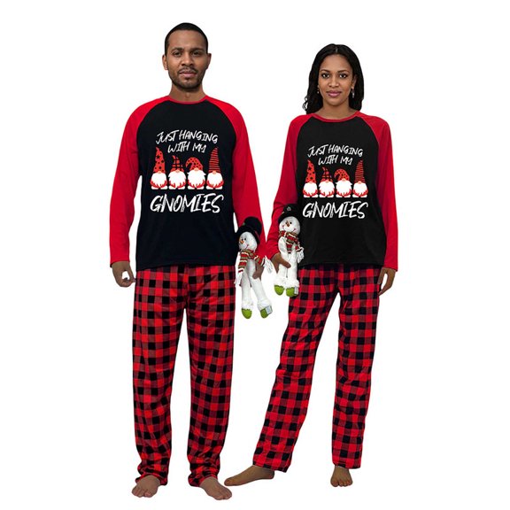 iHapHap Gnomies Couple Christmas Pajamas, Cotton Blend Matching Holiday Sleep Set, Womens S
