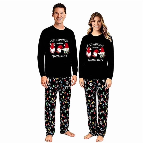 iHapHap Gnomies Matching Couple Pajamas, Cotton Blend Holiday Sleepwear, Womens XL