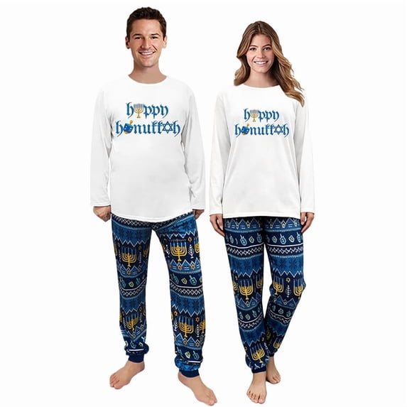 iHapHap Happy Hanukkah Couple Pajamas, Cotton Blend Festival Sleepwear, Men 2XL