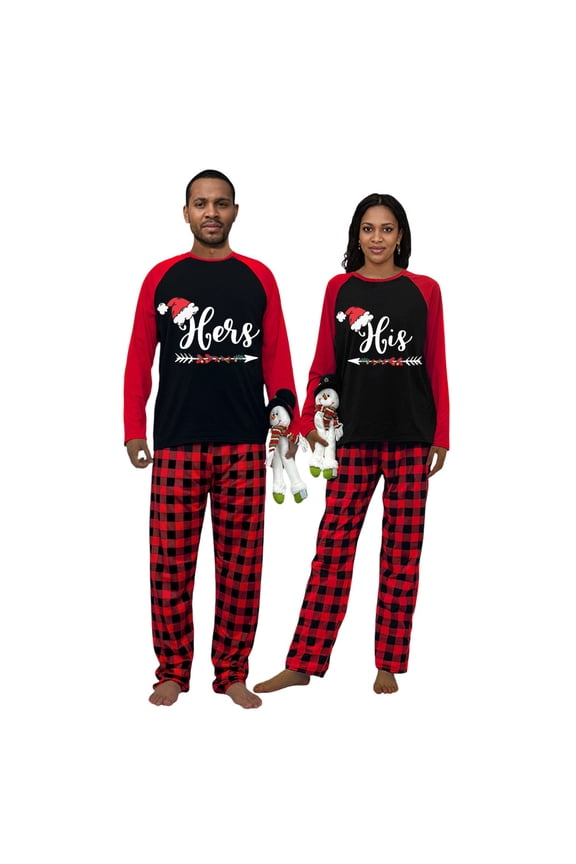 Plus Size His Hers Couple Red And Black Plaids Christmas Matching Pajamas Set(L,Men)