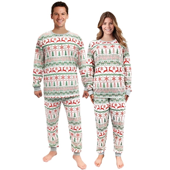 iHapHap Prints Red Deer Green Christmas Tree Seamless Christmas Christmas Matching Pajamas Set(M,Men)