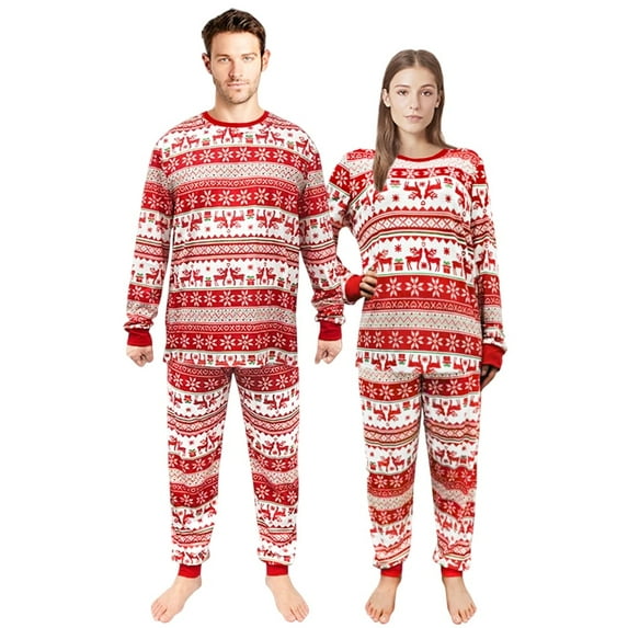 iHapHap Prints Red Seamless Christmas Geometric Pattern Matching Pajamas Set(L,Women)