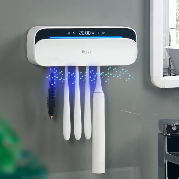 iHave Toothbrush Sanitizer and Holder, UV Toothbrush Holders for Bathrooms with 100M Negative Ions for 360 Disinfection, Mold Control & Odor Neutralization, 5-Slot Turbofan Drying Toothbrush Holder