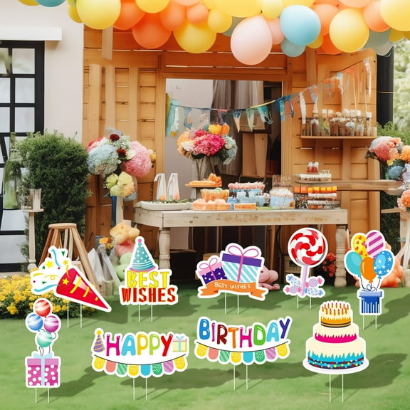 iHcrafts Happy Birthday Yard Party Banner, 9 Count