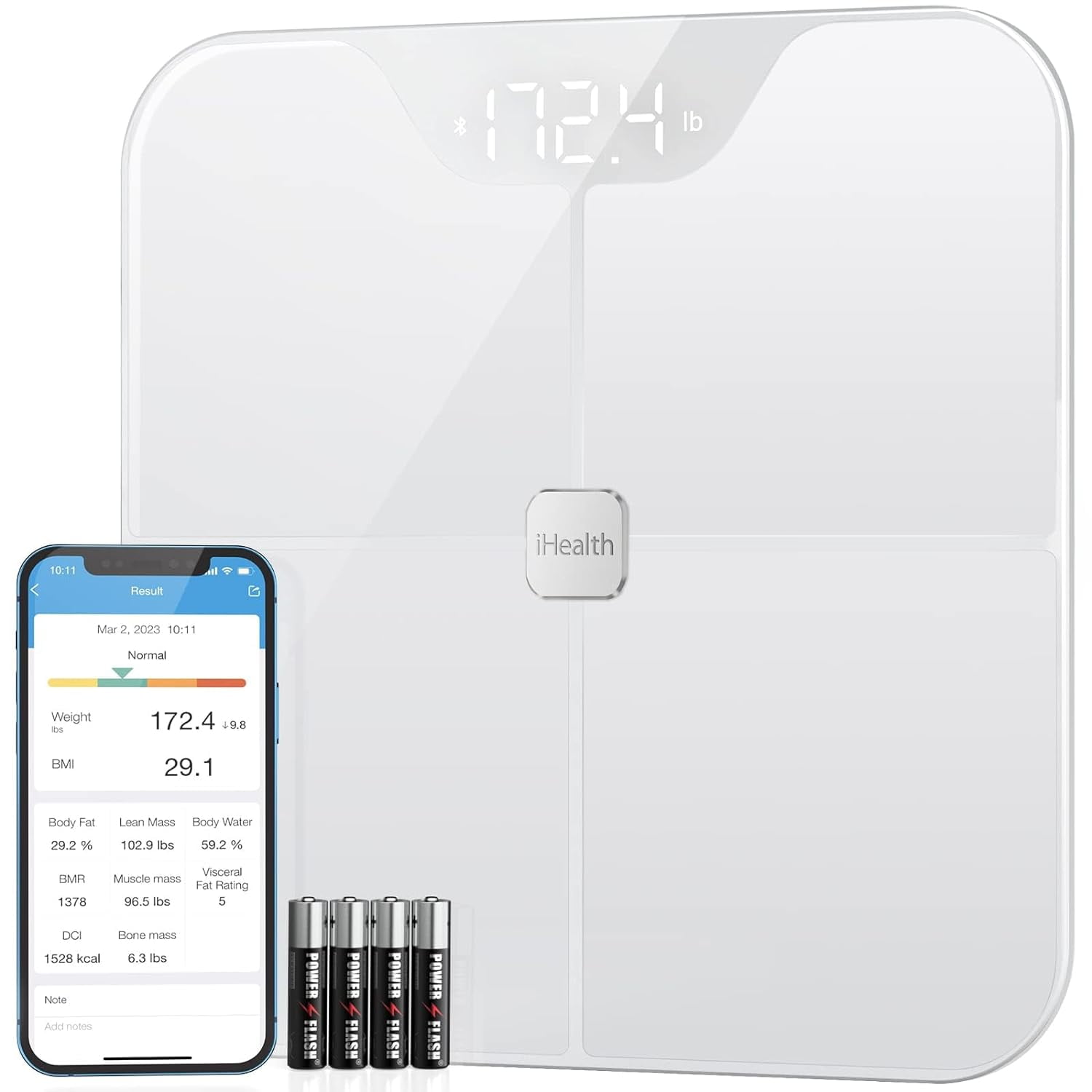 iHealth White Smart Digital Floor Scale with Body Analysis