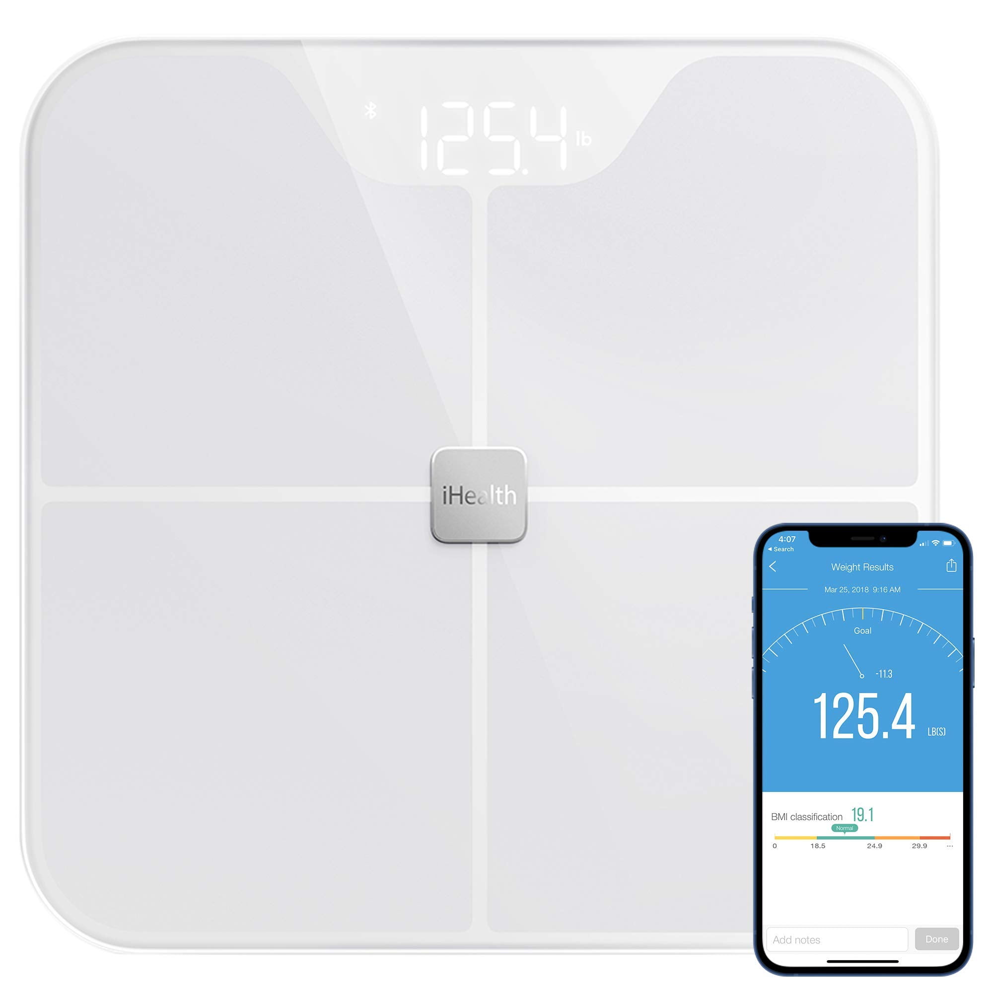  iHealth Nexus Smart Scale for Body Weight Bluetooth, Digital  Bathroom Scale Body Fat and Muscle, Body Composition Monitor Health  Analyzer for BMI Compatible for iOS & Android Accurate to 0.1lb-White 