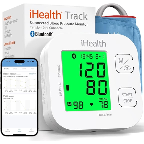 iHealth Track Wireless Upper Arm Blood Pressure Monitor with Wide Range Cuff, Bluetooth Compatible for Apple & Android Devices
