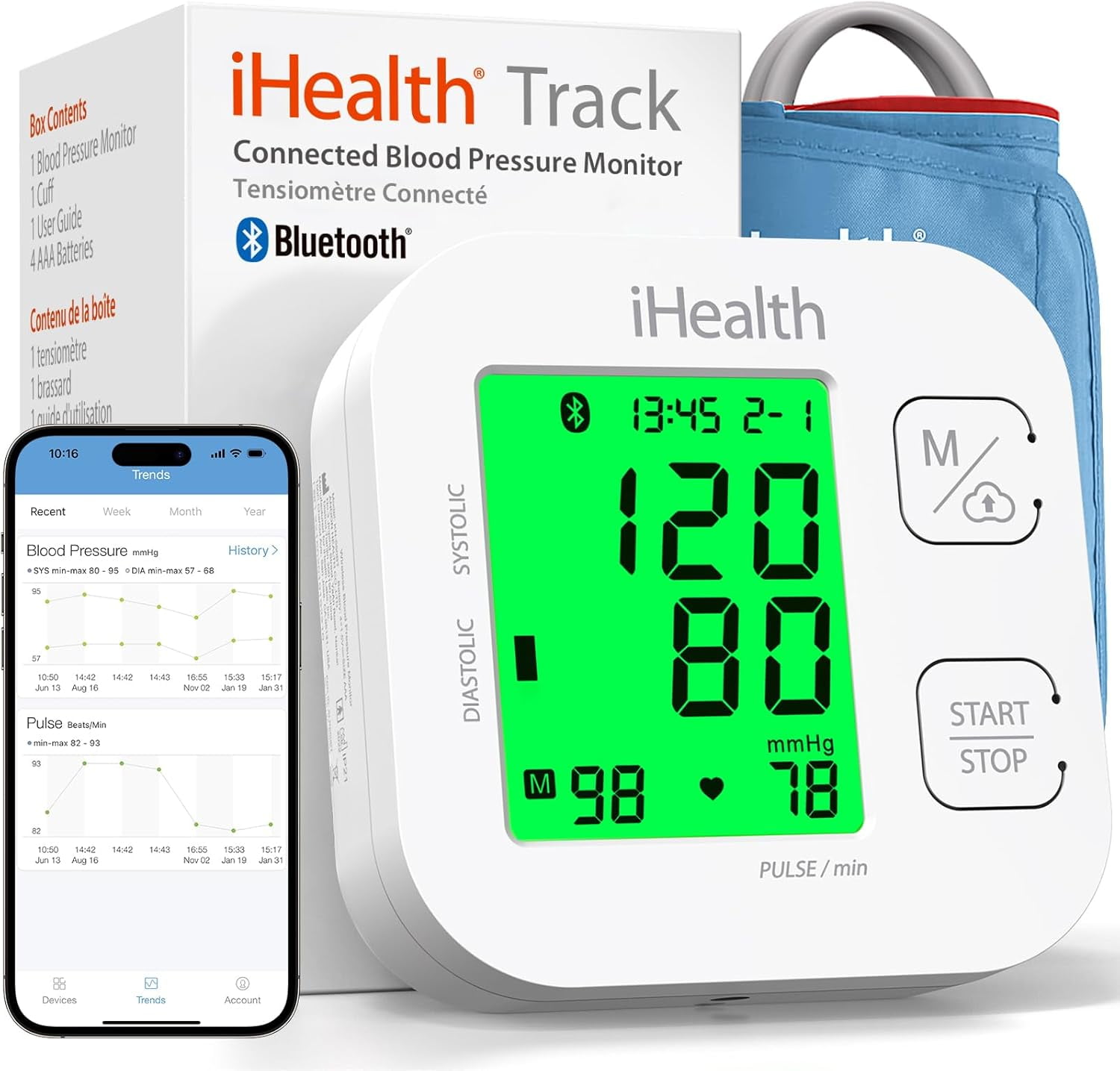 iHealth Track Wireless Upper Arm Blood Pressure Monitor with Wide Range Cuff, Bluetooth Compatible for Apple & Android Devices