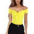 thumbnail image 1 of iHengLiXing Boat Neck Off Shoulder Tops for Women Fashion Women Sexy Casual Color Bow Off Shoulder Blouse Crop Tops Shirt Yellow M, 1 of 5