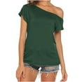 thumbnail image 1 of iHengLiXing Boat Neck Off Shoulder Tops for Women Women's Casual Off Shoulder Tops Short Sleeve T Loose Summer Blouse Shirt Green M, 1 of 8