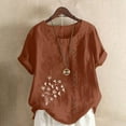 thumbnail image 1 of iHengLiXing 2025 Plus Size Spring Tops for Womens Dressy Casual Women Fashion Casual Linen Top Printed Short Sleeve Button T-shirt Blouse Top Brown XL, 1 of 4