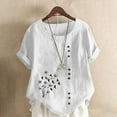 thumbnail image 1 of iHengLiXing 2025 Plus Size Spring Tops for Womens Dressy Casual Women Fashion Casual Linen Top Printed Short Sleeve Button T-shirt Blouse Top White XL, 1 of 4